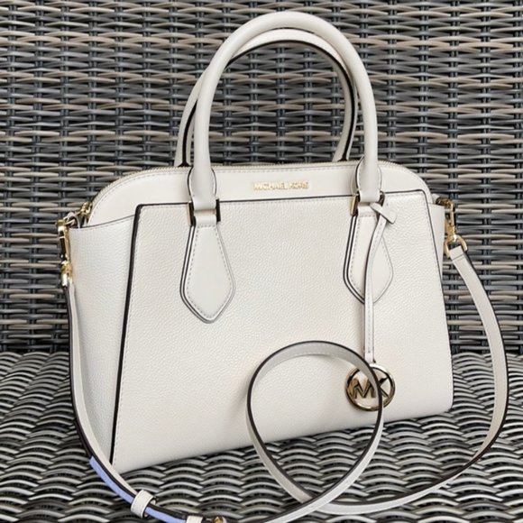 Michael Kors Daria Large Satchel Bag Leather Light Cream